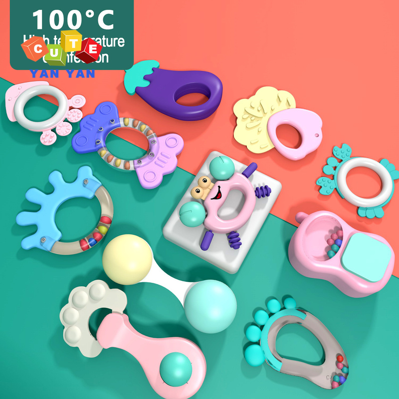 Cartoon Rassel Beißring Spielzeug für Babys pädagogische Babys piele Rassel Bett Spielzeug für Zähne Neugeborene Baby Rasseln Spielzeug 0 12 Monate