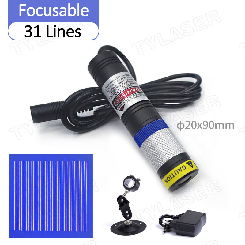 DOE 31 Lines Waterproof D20X90mm 5v Focusable 450nm Blue Line 80mW Laser Module for Cutting Positioning