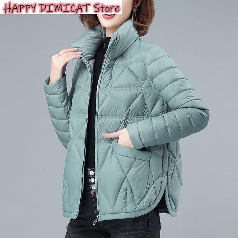 Женское пальто с хлопковой подкладкой, осенне-зимнее легкое пуховое пальто для женщин, тонкая однотонная короткая куртка с воротником-стойкой