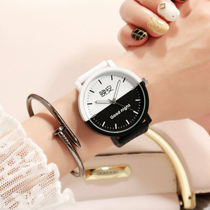 Relógio de quartzo de couro com estojo para casais, relógio de amantes, atenção íntima, bom dia, boa noite, tendência fashion, estojo preto e branco