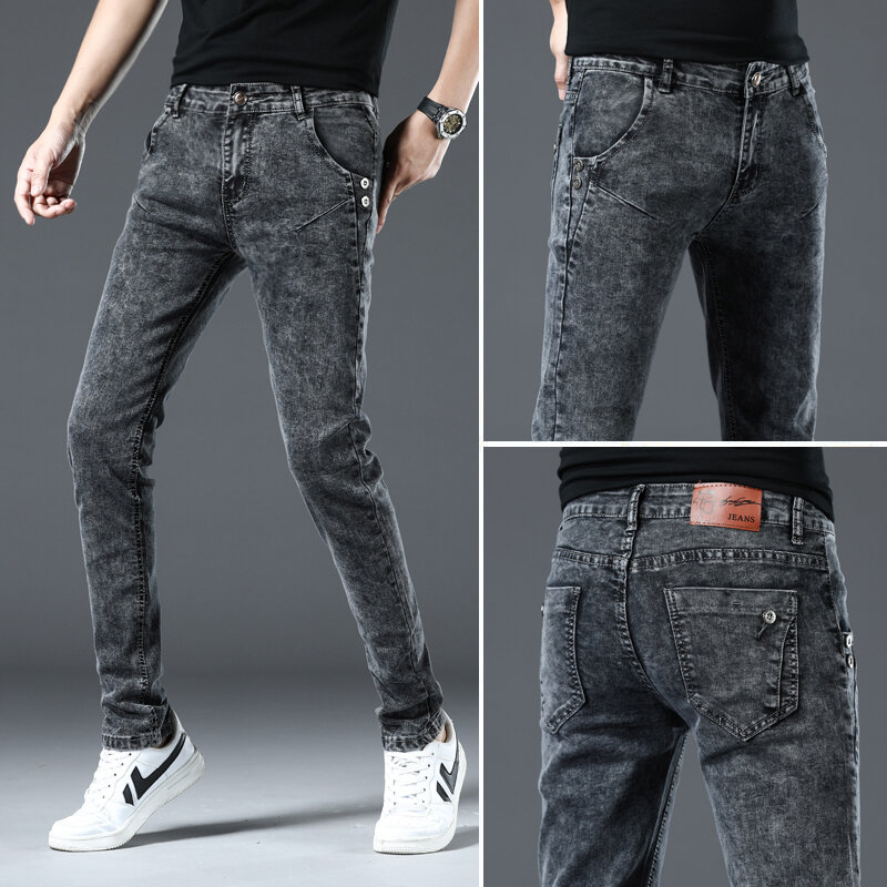 Jeans Denim da uomo quattro stagioni pantaloni maschili in cotone Design nero Stretch Slim Fit pantaloni Dropship giornalieri stile classico adolescente