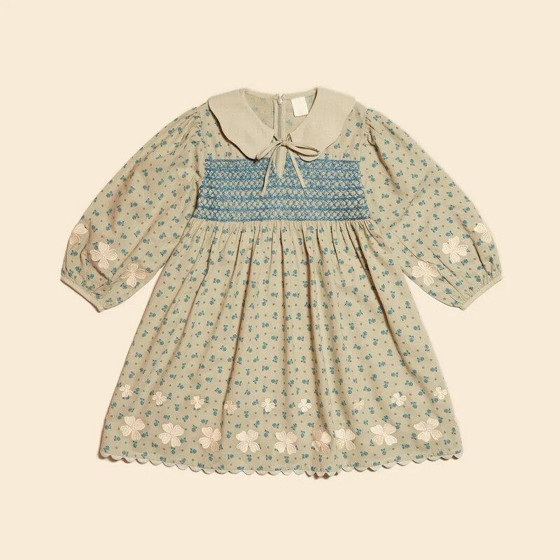 Vestido de princesa bordado de alta precisão infantil, estilo APO Vintage Ins, resistente, meninas, outono, inverno, 2023