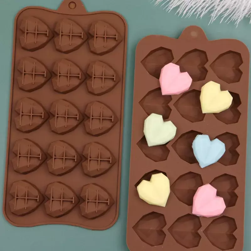 15 Cavity Diamond Heart Silicone Chocolate Mold DIY Cake Accessories Molds Kitchen Ice Cubes Biscuit Pastry Manual Baking Mould