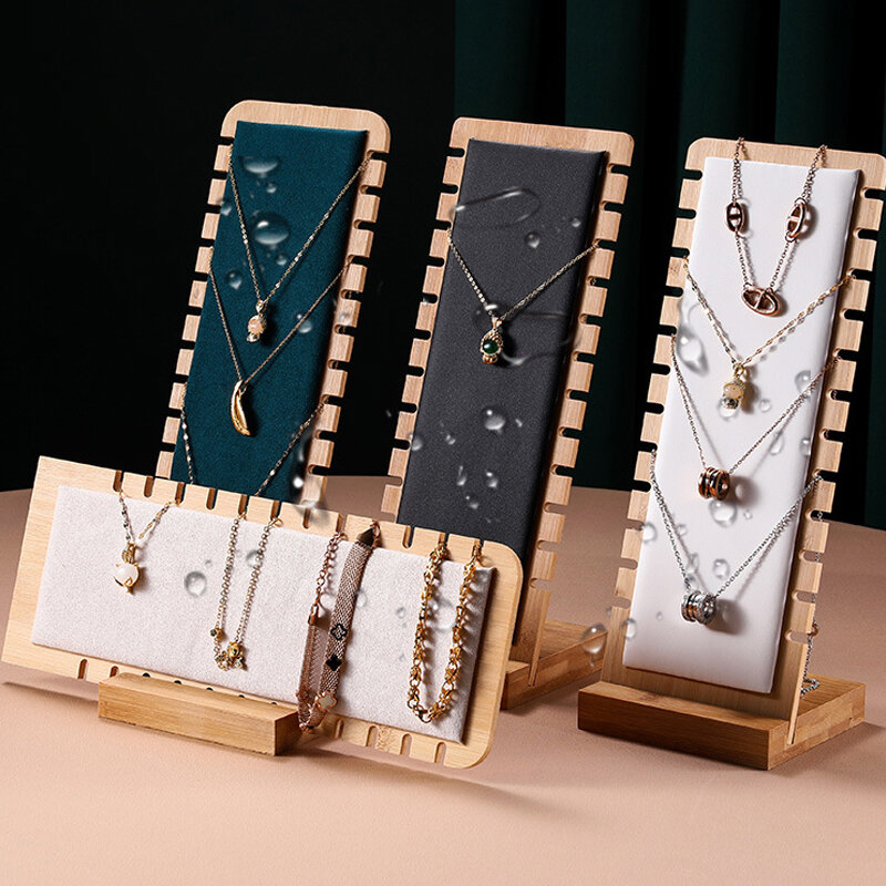 Fashion Solid Bamboo Jewelry Display Stand Necklace Display Stand Wooden Multiple Necklaces Easel Showcase Display Holder Board