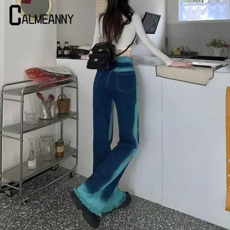 Celana Jeans wanita Y2k musim panas 2023, celana panjang kaki lebar Denim Hip Hop kasual Gotik pinggang tinggi unik serbaguna