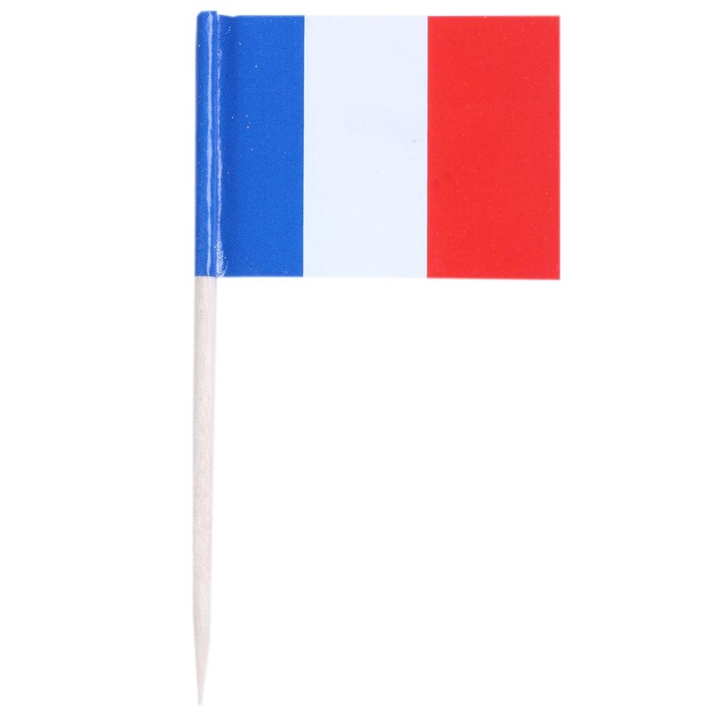 Menge von 50 Stück Mini Holz Zahnstocher mit Flagge für Dekor von Party Obst Gebäck-Frankreich (blau, weiß, rot)