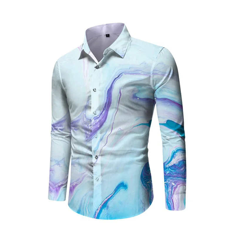Camisa masculina, manga comprida, impressão 3D, roupa macia casual rubi e lilás, moda de rua ao ar livre, design, 2024