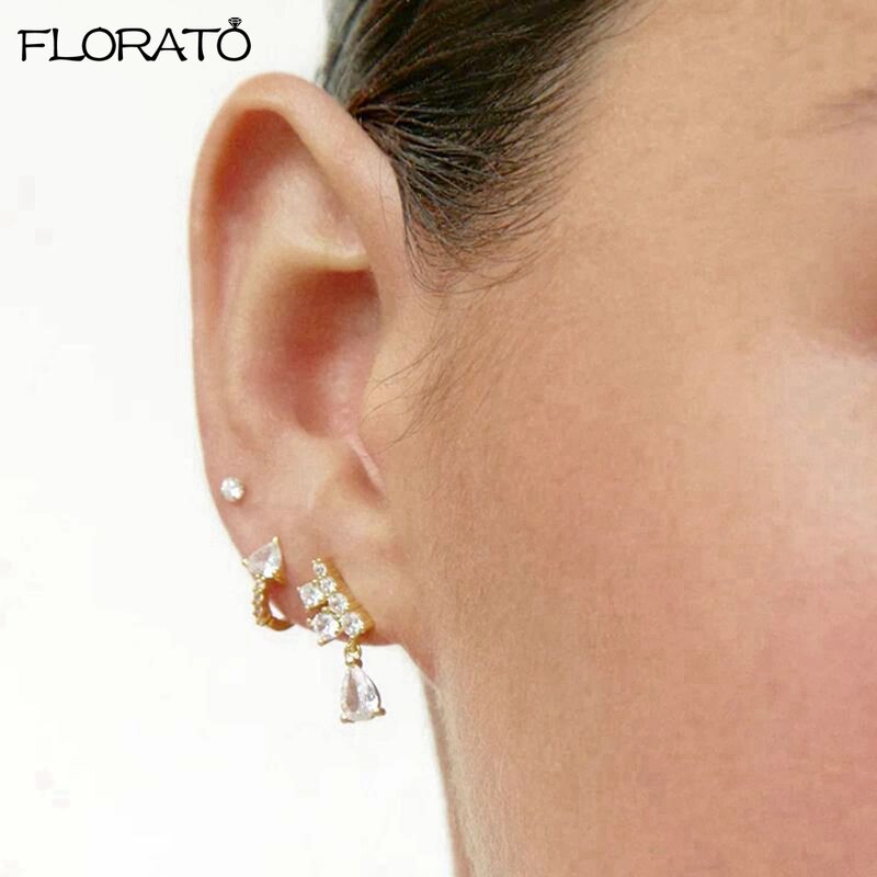 925 Sterling Silver Needle Fashion Droplet Pendant Small Earrings Multicolor Zircon Stud Earrings for Women New Piercing Jewelry