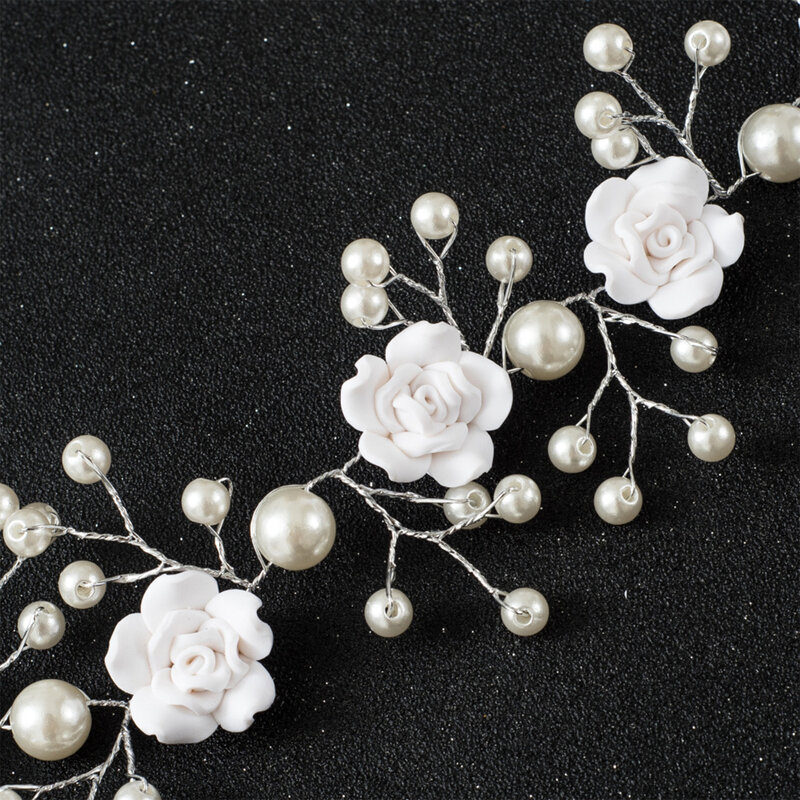 Fascia per capelli da sposa con fiore bianco morbido copricapo in ceramica rosa perle vite per capelli per strumenti per lo Styling dei capelli da donna