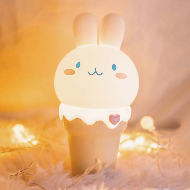 Bedside cartoon night light, silly and cute rabbit ice cream sleep light, multi-color eye protection bedroom light, silicone she