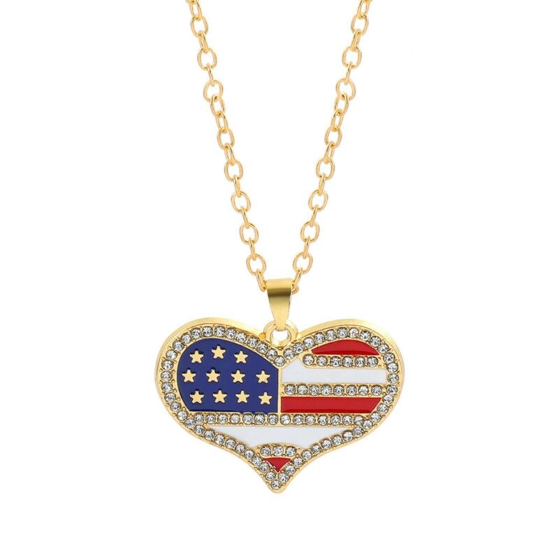 قلادة العلم الأمريكي هدايا وطنية للنساء. متوفر في أربعة قلادة اللؤلؤ مع القلب قلادة القلائد للنساء كريستال