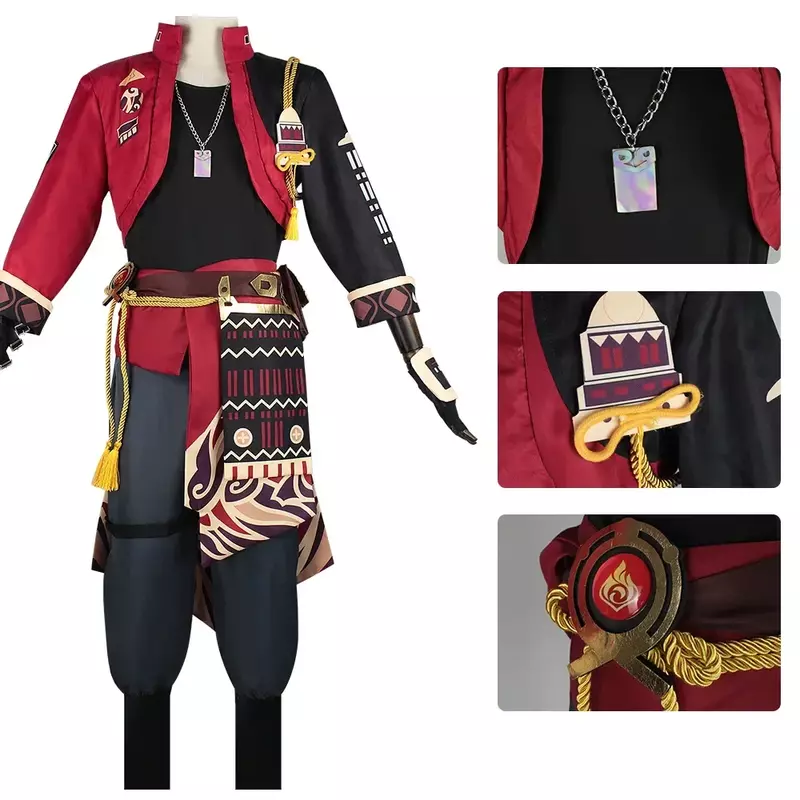 Disfraz de Cosplay Genshin Impact Thoma para hombre y mujer, conjunto completo de chaqueta, abrigo, peluca, zapatos, accesorios de cadena