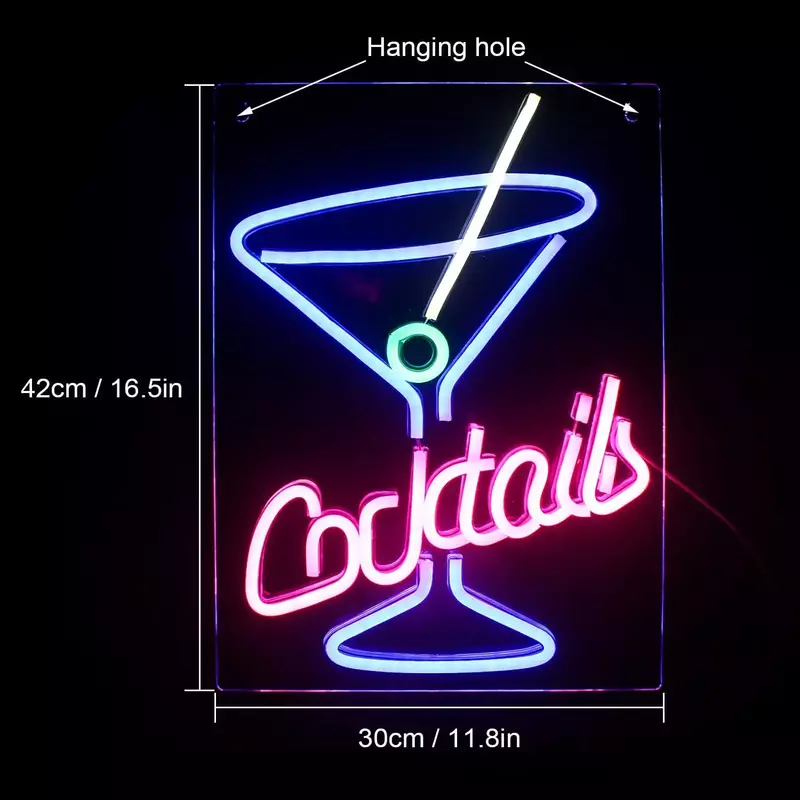 Cocktails Neon Signs Beer Bar Club LED Acrylic Neon Lights Sign for Hotel Pub Cafe Birthday Party Teen Room Wall Decorative Lamp