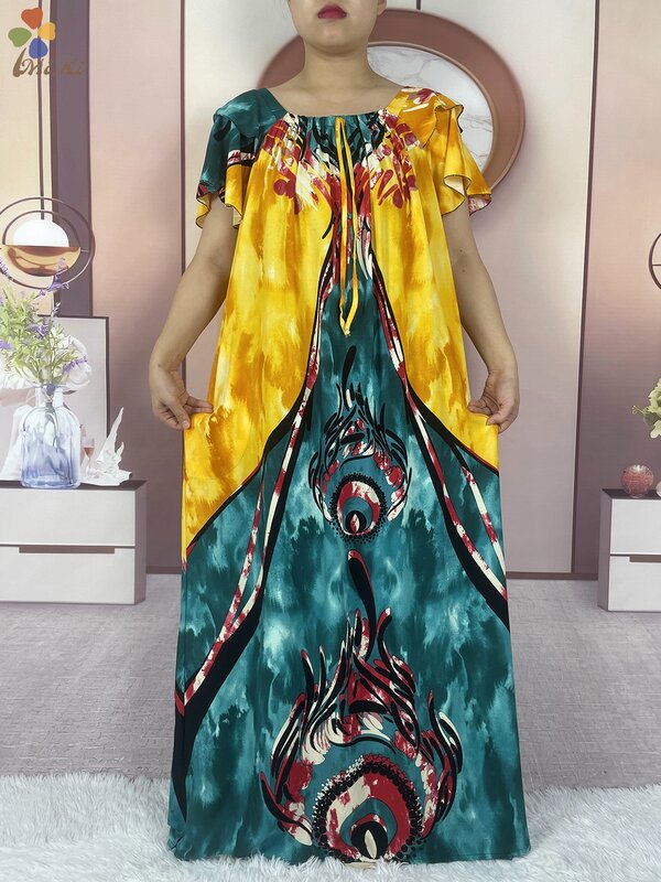 High Quality African Short Sleeve Dashiki Dress Boat Neck Floral Loose Boubou Maxi Islam Women Casual Dress African Clothing ﻿