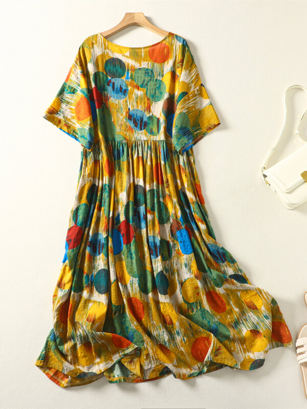 Vestido de talla grande de lunares para mujer, 2023 algodón, bohemio, holgado, informal, largo, para playa, Verano