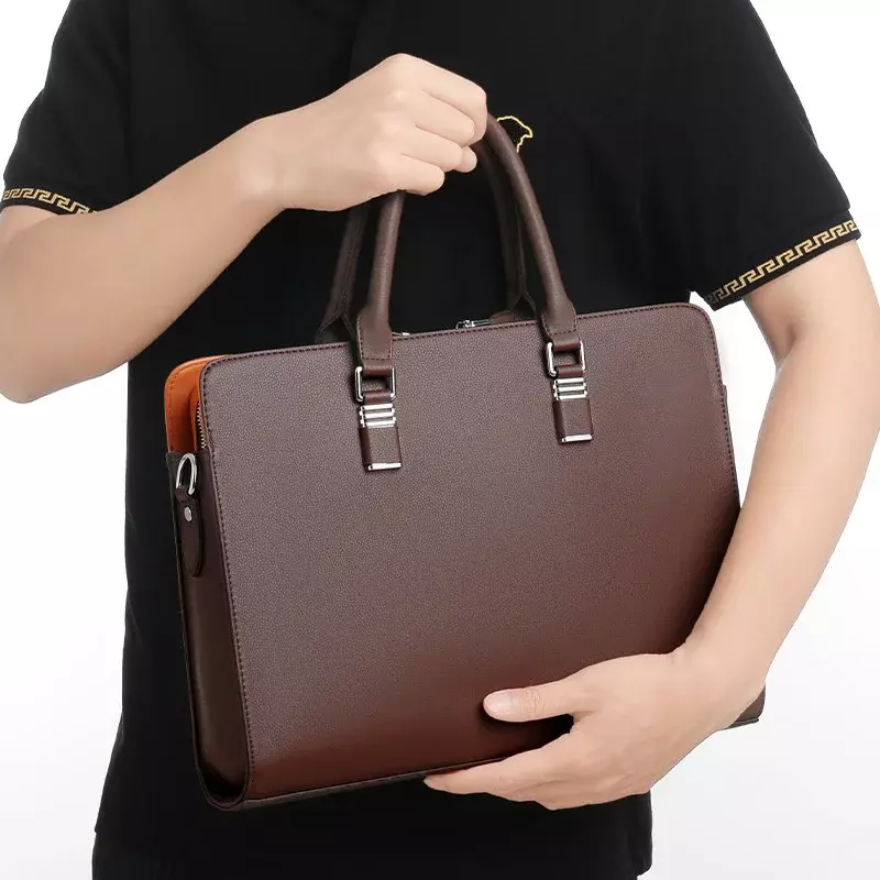 Мужской кожаный портфель LOERSS, деловая сумка для ноутбука 14 дюймов, вместительные сумки на плечо, водонепроницаемые дорожные сумки для мужчин