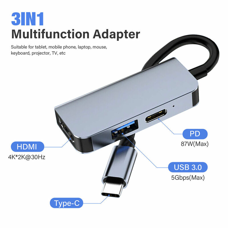 Usb C Naar Hdmi Multiport Adapter Type-C Hub Thunderbolt 3 Uitgang Usb 3.0 Poort Oplaadpoort 100W Galaxy Macbook Iphone15 Ipad
