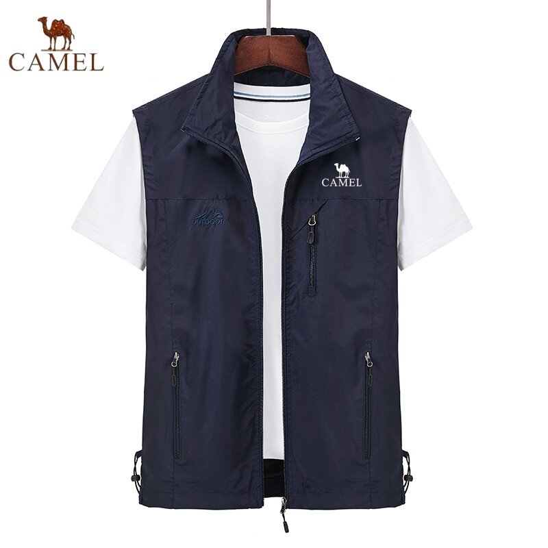 Chaleco de pesca con bordado de camello para hombre, chaqueta de caballo transpirable informal, secado rápido, primavera y verano, nuevo