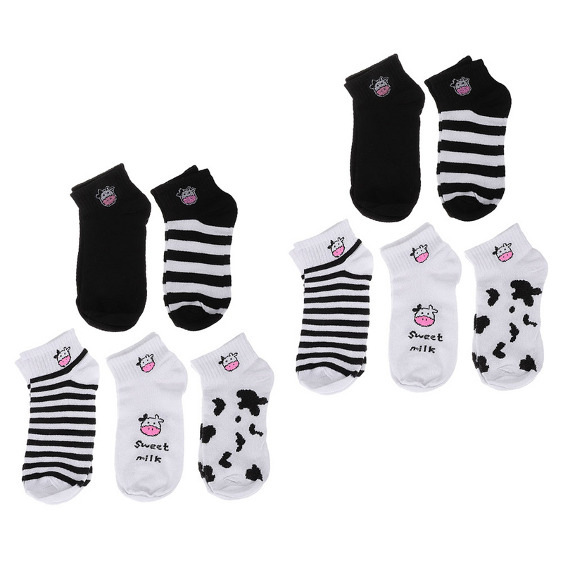 2 Sets Cartoon Cow Pattern Socks Cotton Socks Summer Short Socks for Women