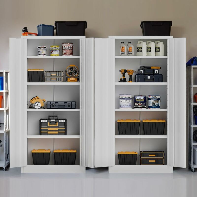 Металлический шкаф для хранения, запираемый в гараж шкаф 71 дюйма с 2 дверцами и 4 регулируемыми полками для офиса, дома, гаража