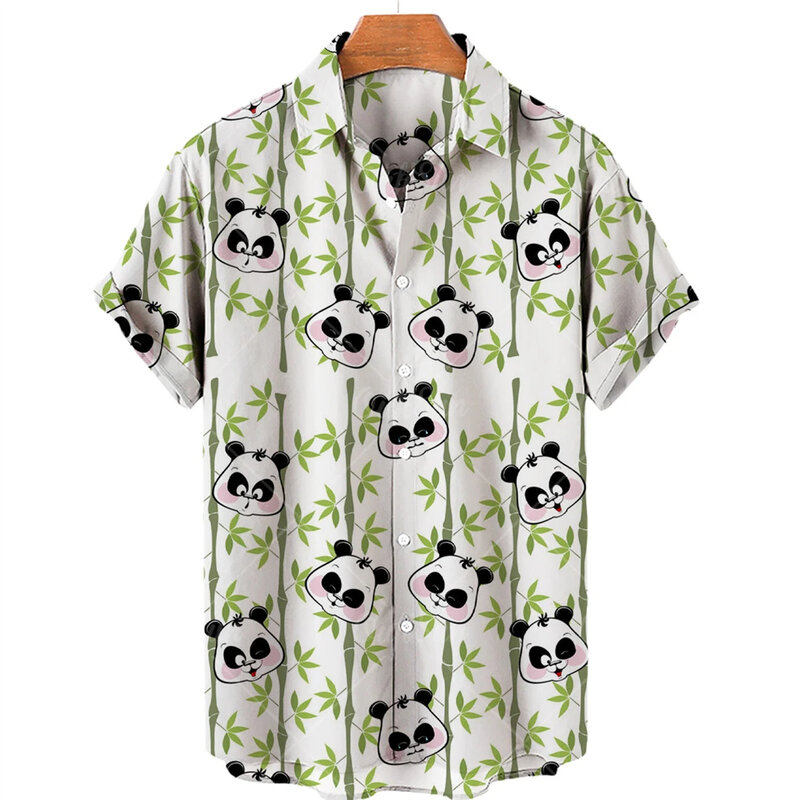 قميص رجالي غير رسمي مطبوع عليه الباندا ثلاثي الأبعاد ، أكمام قصيرة ، أزرار لأسفل ، حجم كبير ، قميص حيوان بلوفر ، موضة الصيف