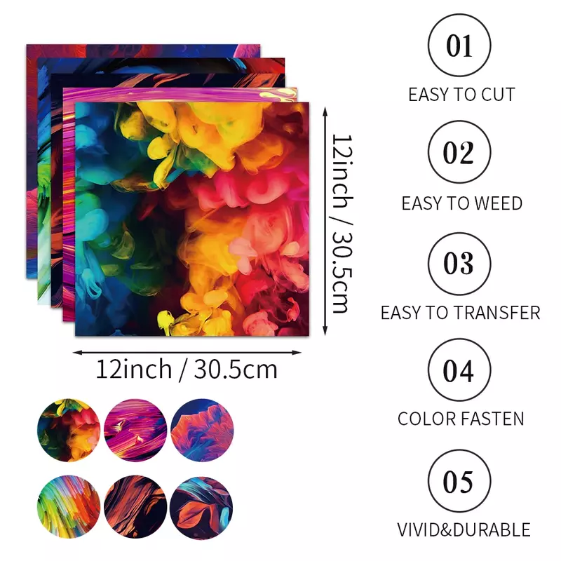 WOWOCUT-Hojas de tinta de transferencia Infusible, papel de transferencia de calor de colores, 6 piezas, 12x12 ", hoja de sublimación para máquina, camisetas y tazas DIY