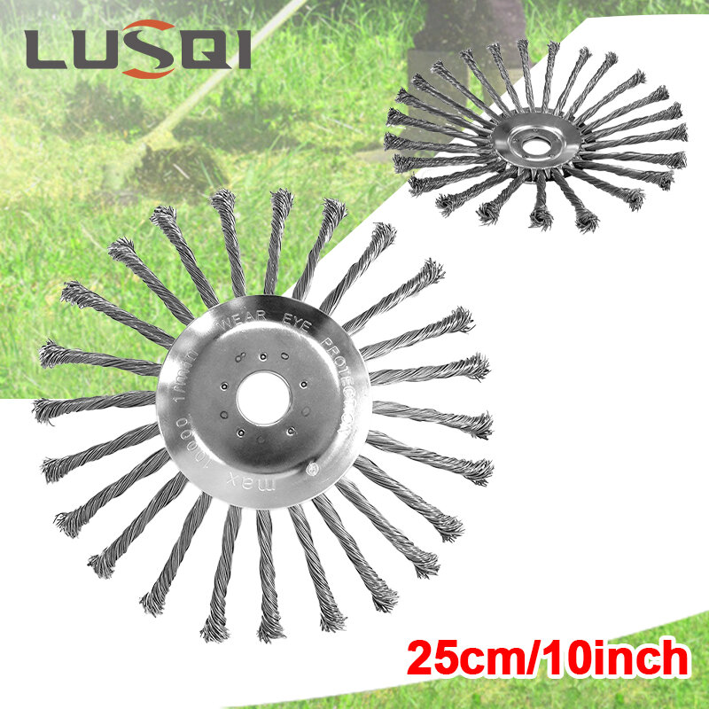 LUSQI 10'' Steel Wire Wheel Grass Trimmer Head Garden Weeding Brush Replacement For Home Gasoline Brushcutter Removal Rust&Moss