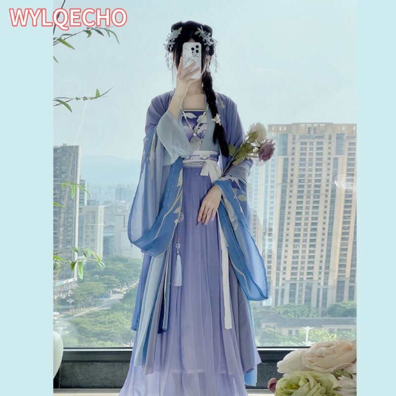 Vestido Hanfu tradicional chinês para mulheres, traje Cosplay Halloween tradicional, vestido Hanfu azul, vestido de festa de aniversário, vestido Dinastia Song