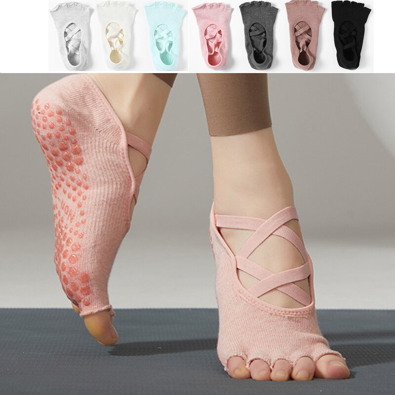 Calcetines de Yoga sin espalda para mujer, medias profesionales de algodón y silicona, antideslizantes, para Fitness, Pilates, Ballet, baile, gimnasio, 1 par