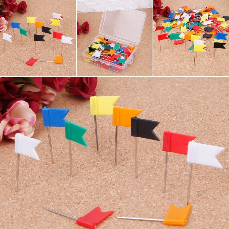 100 Pieces Mixed Color Flag Push Pins Nail Thumb Tack Map Drawing Pin Stationery