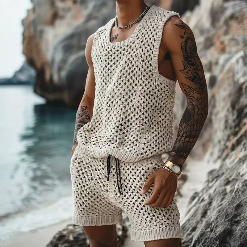 Completi da uomo Summer New Casual Vertical Stripe Suit Slim risvolto manica corta Button Shirt Shorts Mens Wool Summer Clothes