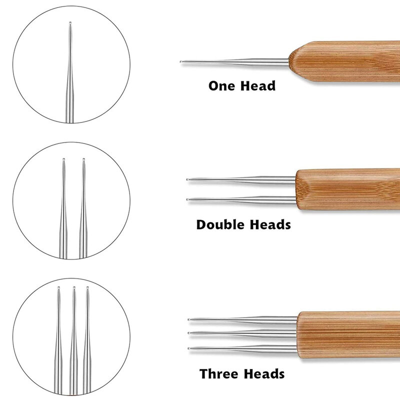 Gancho de aguja de ganchillo con mango de madera para trenzas, herramientas para hacer Cabello, 0,5 Mm, 0,75 Mm, 1Mm, 3 unids/lote por bolsa