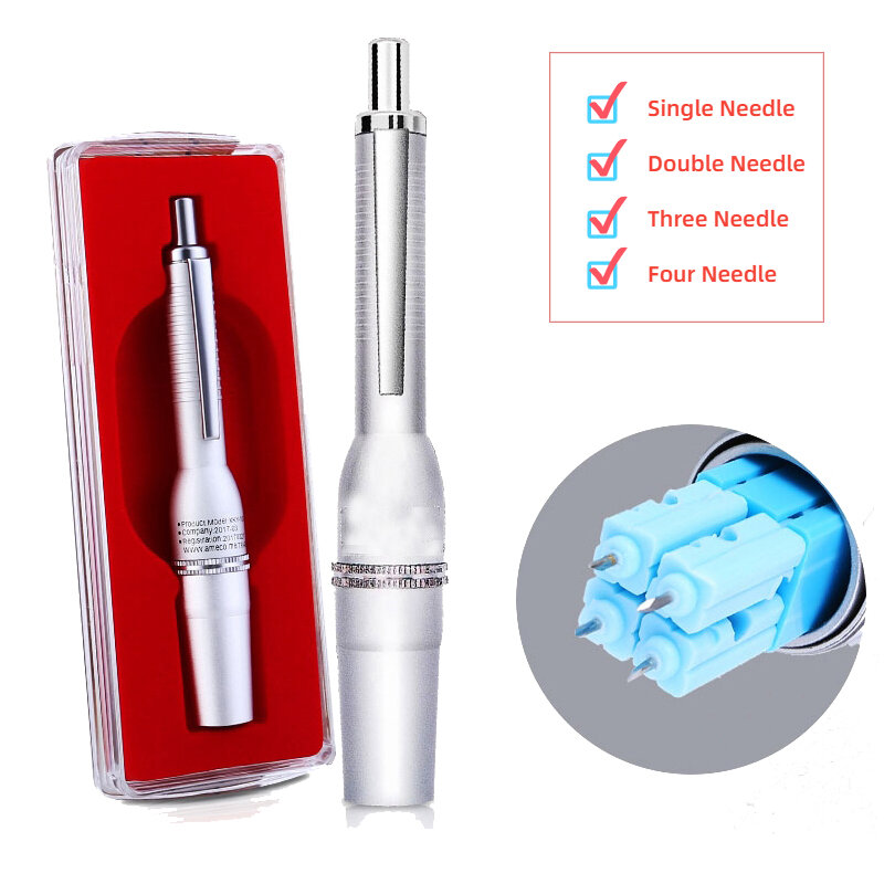 Full Metal Four 4 Head  Lancet Pen Xie Xue Thorn Blood Cupping Needle Accupuncture Puncture Pen Can Choose 200 Lancet