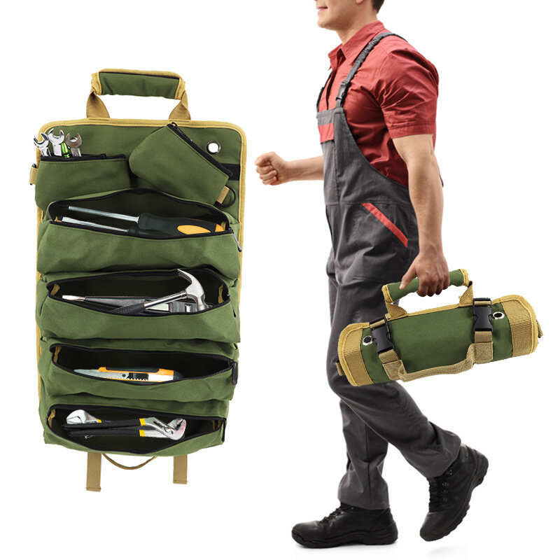 Multi-functional roll hardware bag, garden electrician, carpentry hardware tool kit, car hardware tool storage bag spot