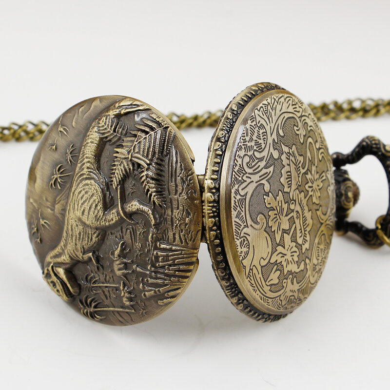 Bronze Retro 3d Dinosaurier Skulptur Design Quarz Taschenuhr Halskette Top Geschenke Anhänger Uhr Anhänger Kette Souvenir