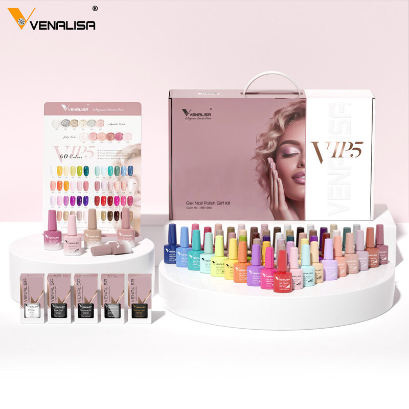 Venalisa-Kit de esmalte de uñas en Gel, barniz de uñas en Gel brillante, sin HEMA, Color rosa y Nude, autonivelante, conjunto completo, VIP5