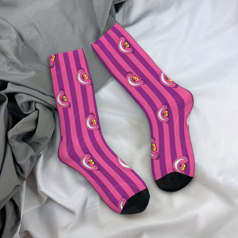 Cool Alice In Wonderland Cheshire Cat Socks Men Women Warm 3D Printing Sports Basketball Socks