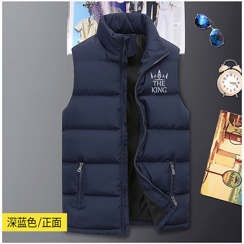 2023 Men's Down Tank Top Coat Printed Thick Standing Collar Solid Cotton Tank Top Duck Down Jacket Sleeveless