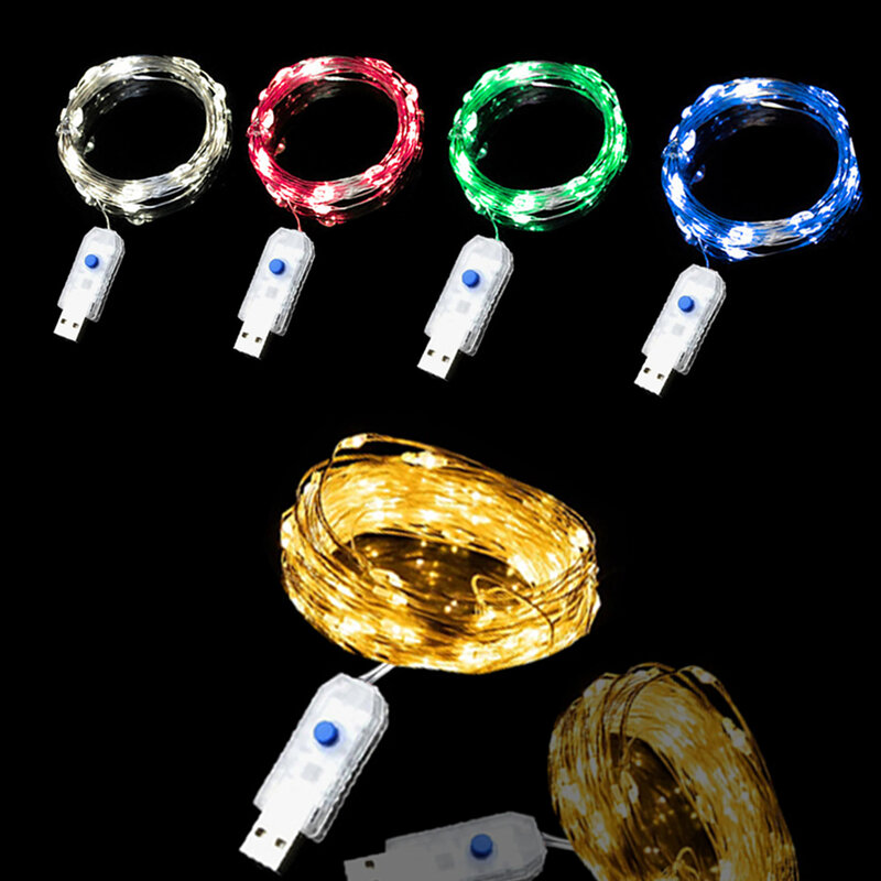 USB LED Kawat Tembaga Tali Lampu Tahan Air Peri Lampu 8 Mode DIY Dekorasi Lampu Pesta Pernikahan Kamar Tidur Natal Karangan Bunga