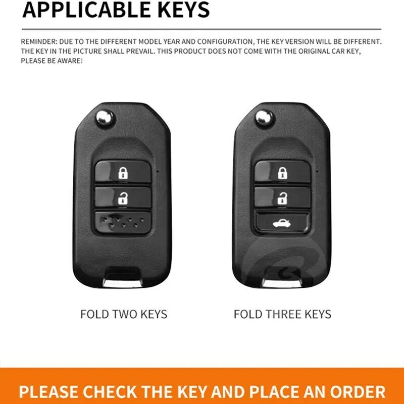 Zinc Alloy Leather Car Key Case, Capa para Honda Civic 8th Gen Folding, Chave Substituir Shell Keychain, Auto Acessórios