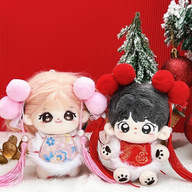 Cute stock 10cm baby clothes for the New Year, red belly pocket hair accessories, cotton doll dolls, dressing up dolls