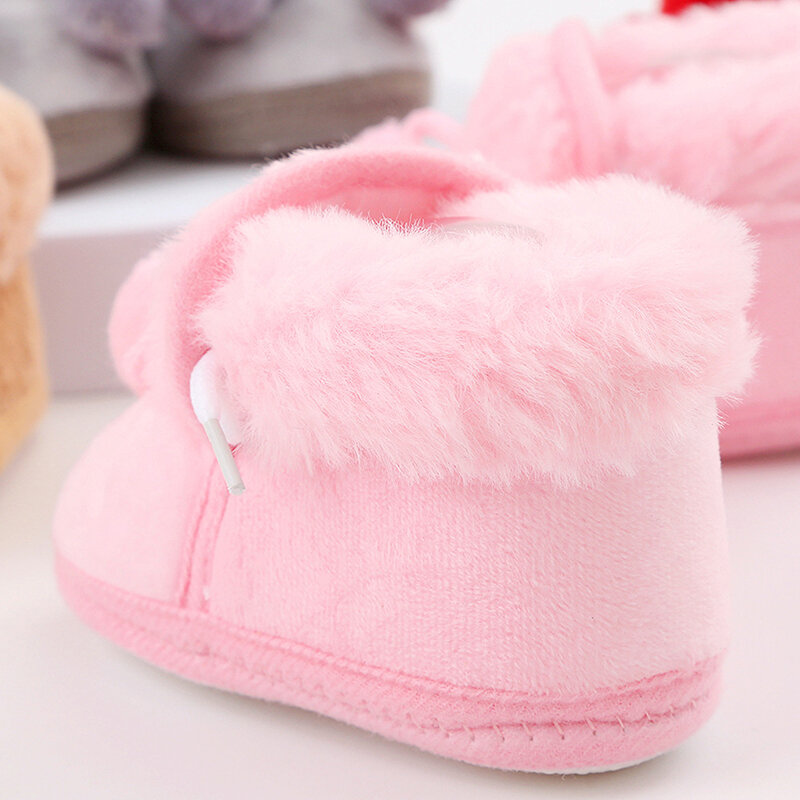VISgogo Infant Winter Snow Boots Plush Bobble Decorated Boots Warm Baby First Walker Shoes