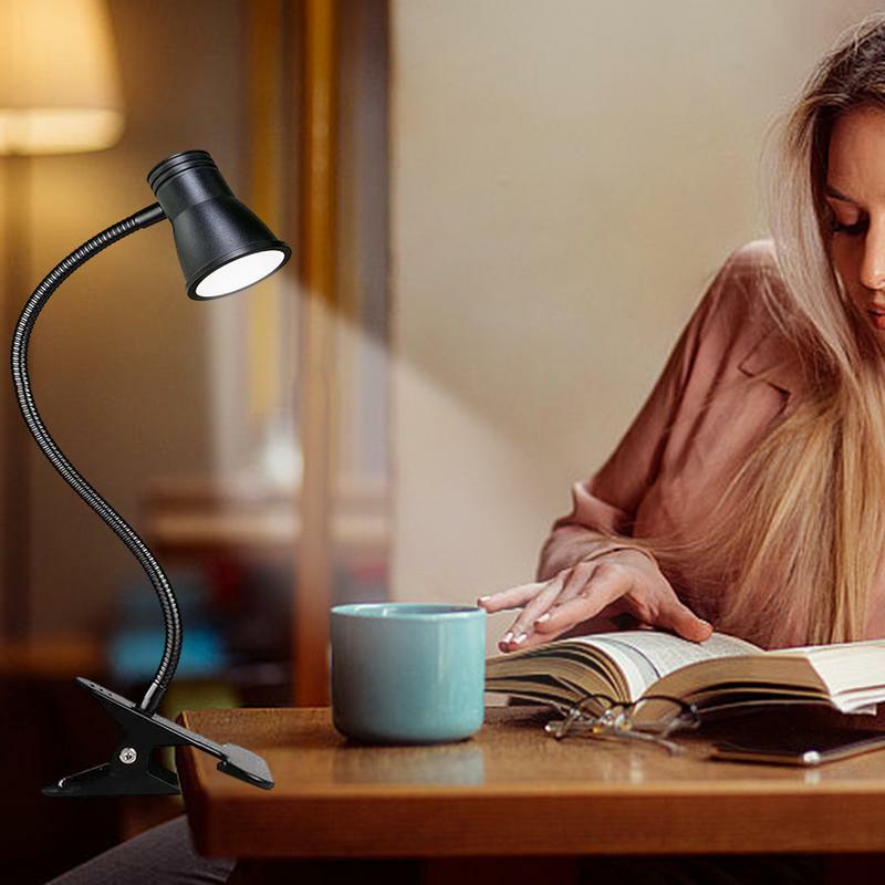 Clip On Desk Lamp com Braçadeira, Livro Lamp, 360 Graus, flexível Gooseneck, 3 Modos, 10 Brilho, USB Luz