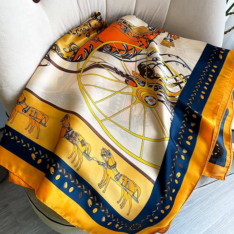 Модное Длинное пляжное полотенце 2023 х90 см шелковые шарфы в европейском и американском стиле Популярные шали на все сезоны Роскошные атласные банданы с принтом