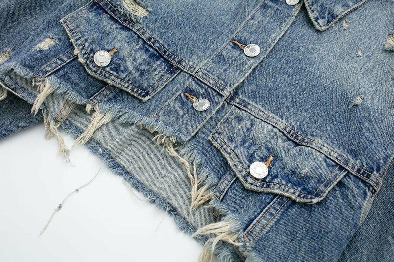Kobiety 2023 nowy modny luźna krótka kurtka dżinsowa płaszcz Vintage długi guzik na rękawie damska odzież wierzchnia szykowny Overshirt
