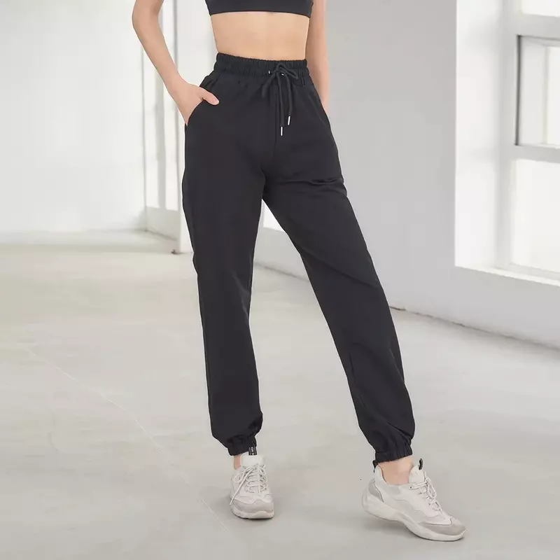 Commuter Straight Leg Sports Pants For Women With Drawstring High Waist Casual Pants