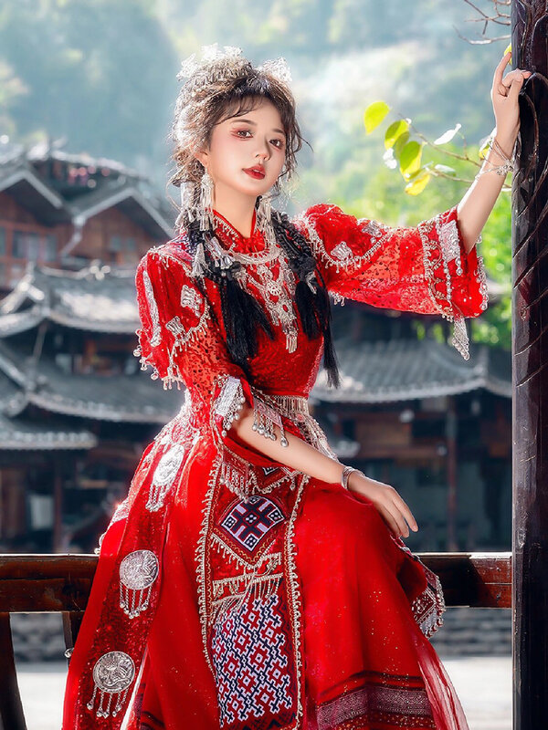 New Miao' S Girl Costume Miao Female Ethnic Style Tujia Hmong Village Travel Photography