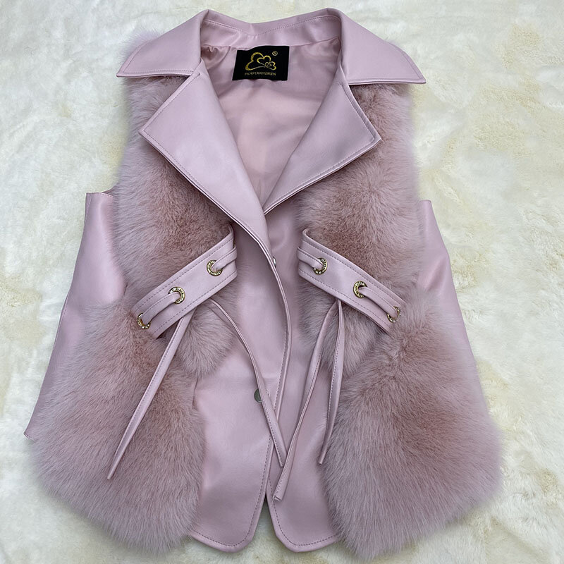 여자의 두꺼운 따뜻한 가짜 여우 모피 조끼 캐주얼 스트리트 웨어 재킷 하이 퀄리티 민소매 V-넥 짧은 코트 가을 겨울 패션