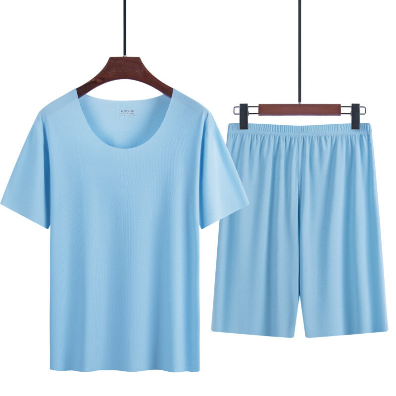 Fashion Summer Cool Ice Silk Solid pigiama set per uomo pantaloni donna Sleepwear Big Yards 4XL Loose Home Wear Lounge Nightwear
