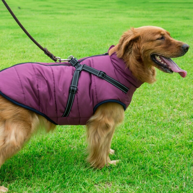 大型ペット犬用ハーネス付き防水ジャケット,冬用ソフトドッグ服,防寒着